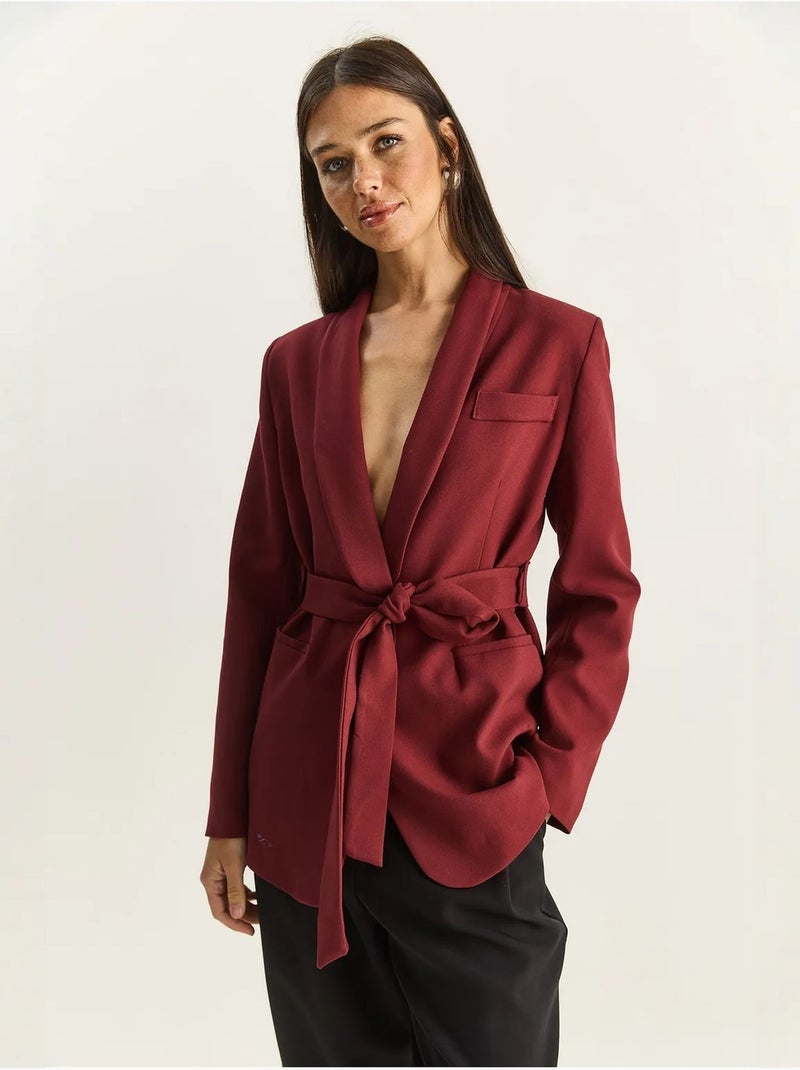 Veste coupe classique en coton et élasthanne avec détail arqué lucci Rouge bordeaux - Kiabi