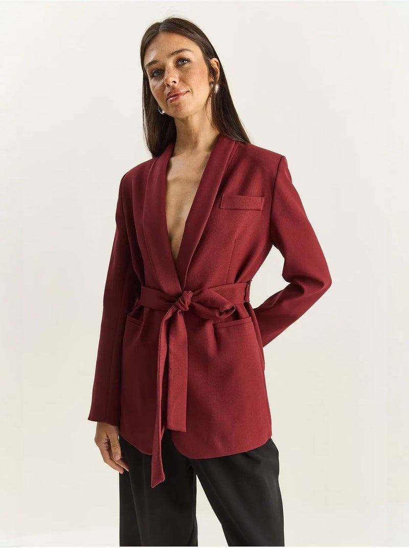 Veste coupe classique en coton et élasthanne avec détail arqué lucci Rouge bordeaux - Kiabi