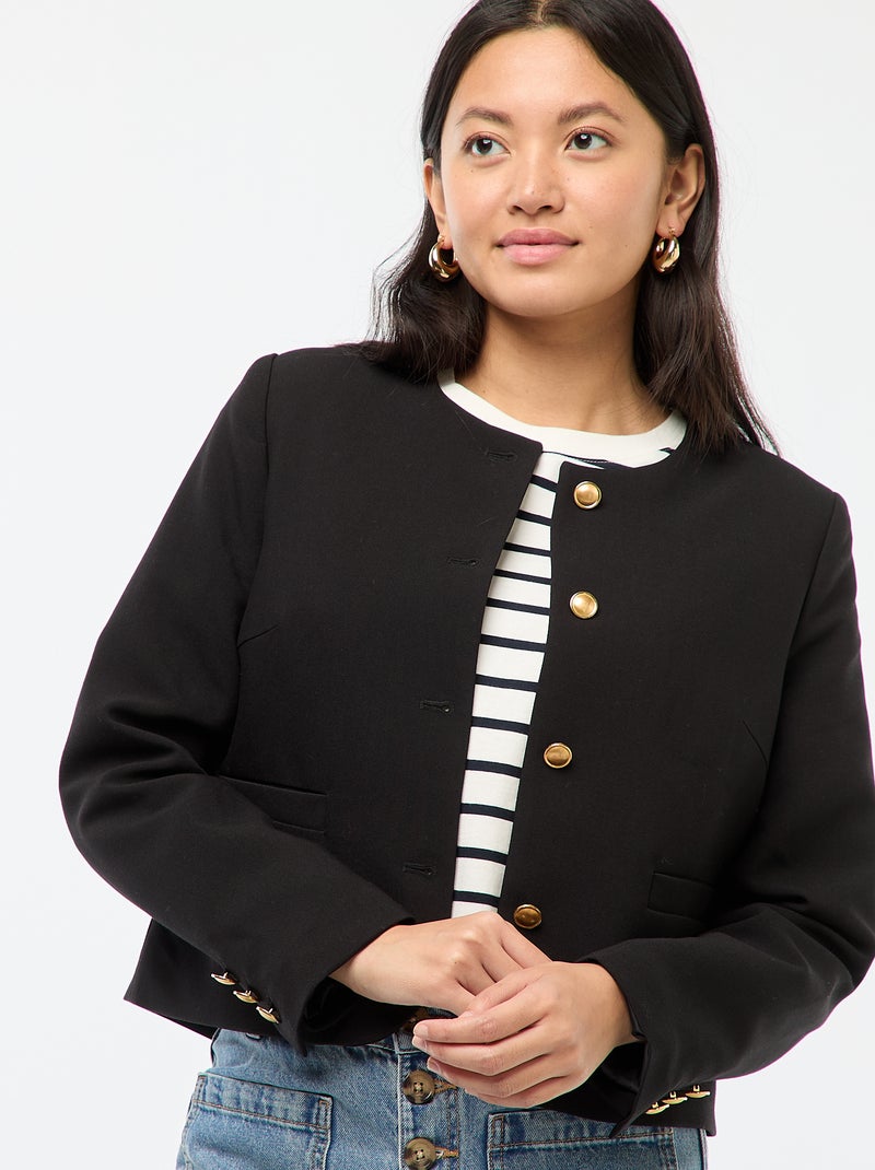 Veste courte à boutons dorés Noir - Kiabi