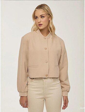 Veste courte à double poche et col universitaire