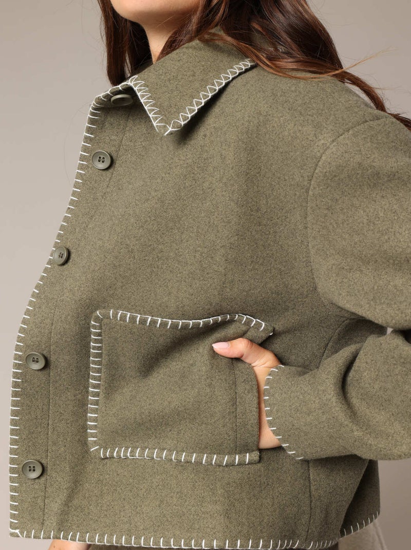 Veste courte au style bohème 'Deeluxe' Vert kaki clair - Kiabi