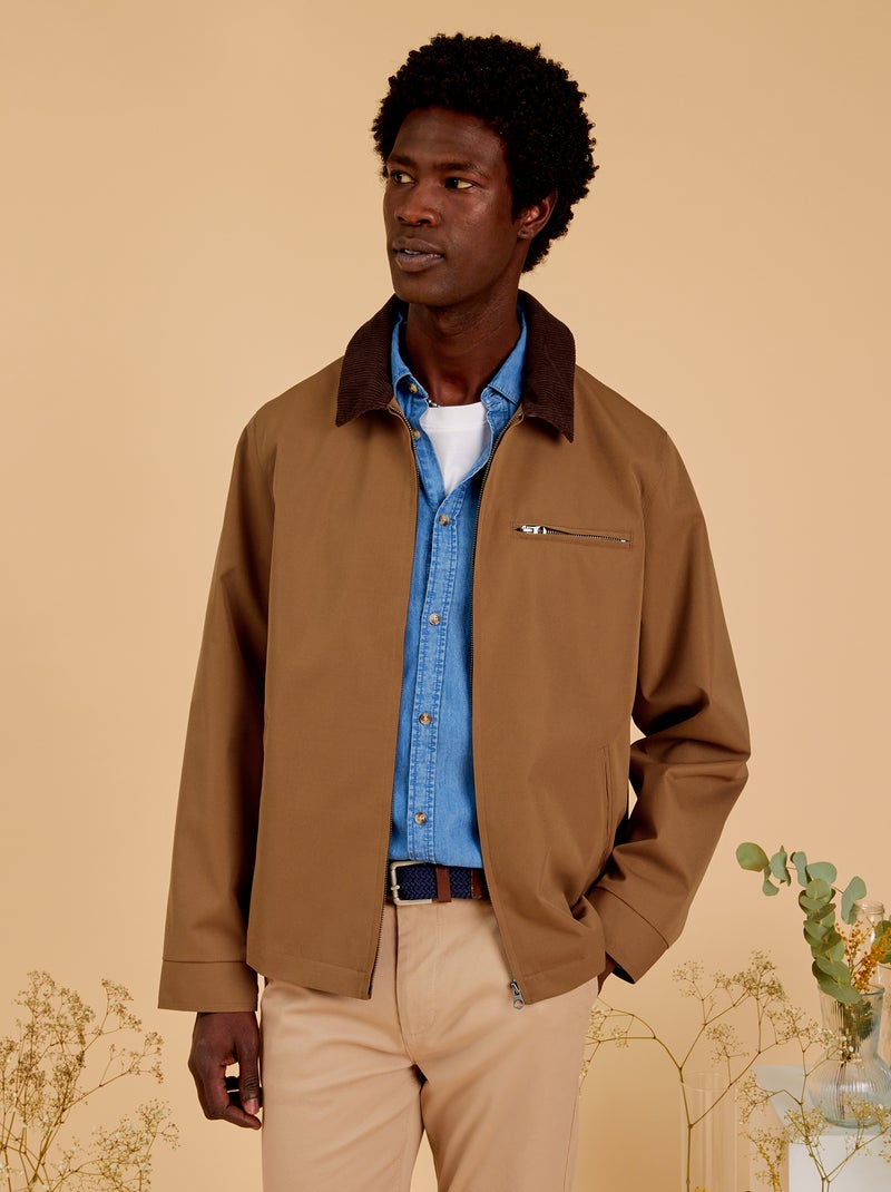 Veste courte avec col en velours Beige - Kiabi