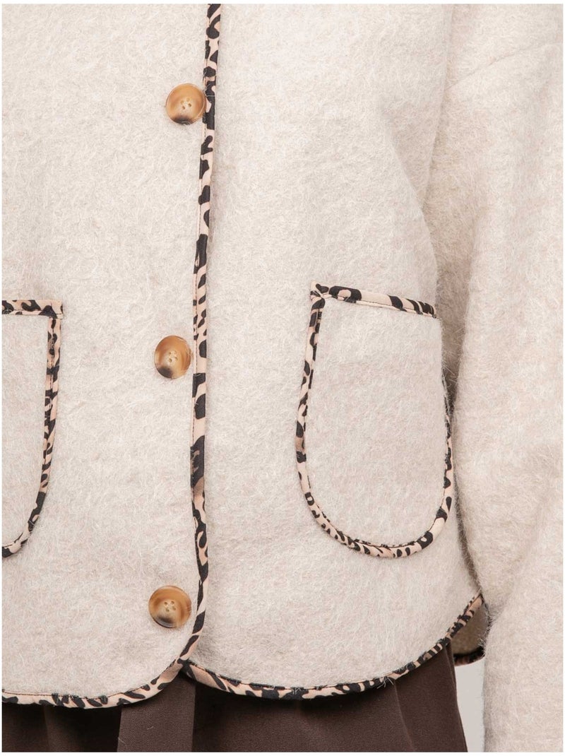 Veste courte bouclée biais léopard ubila Beige - Kiabi