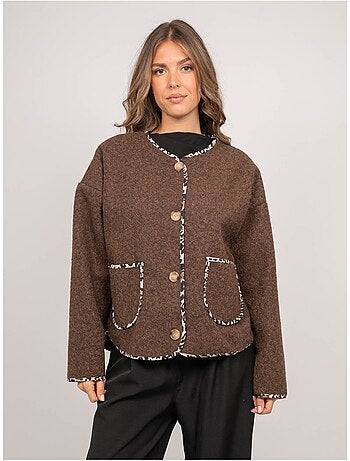 Veste courte bouclée biais léopard ubila