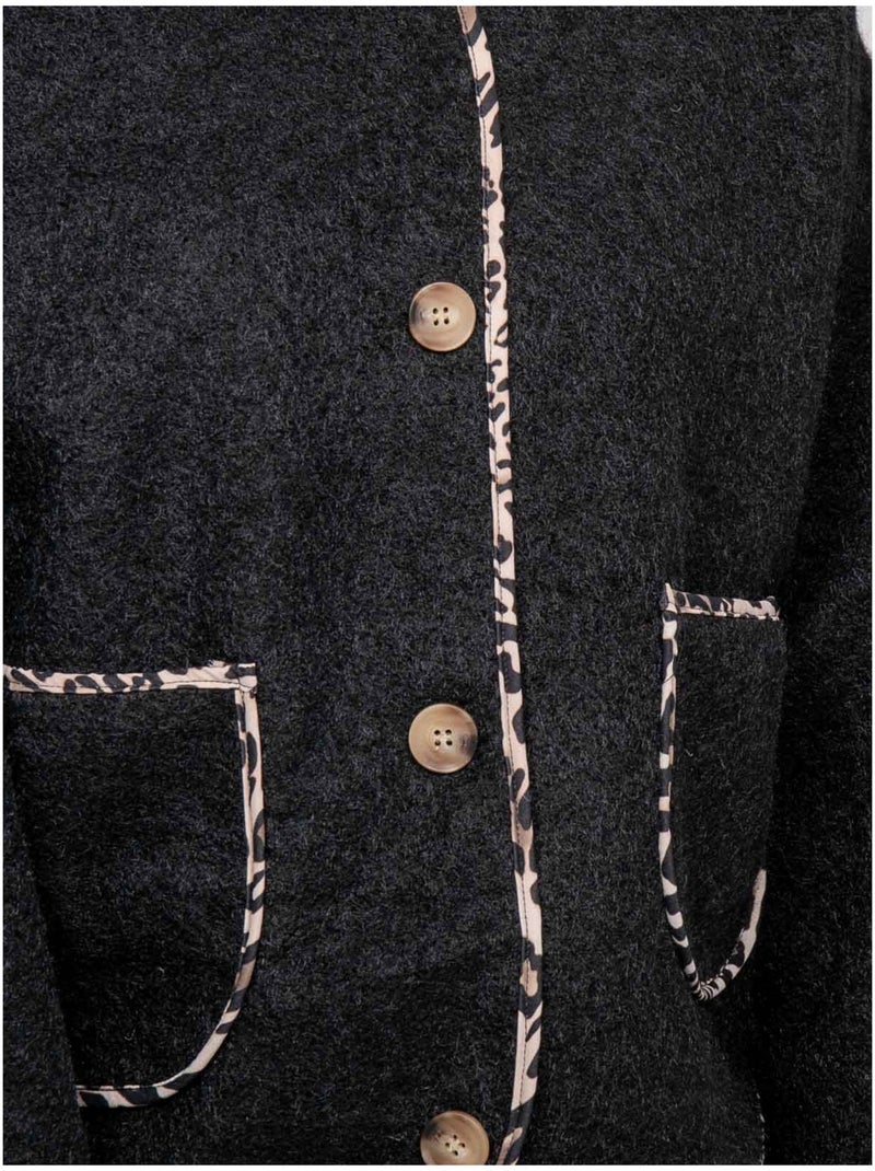 Veste courte bouclée biais léopard ubila Noir - Kiabi