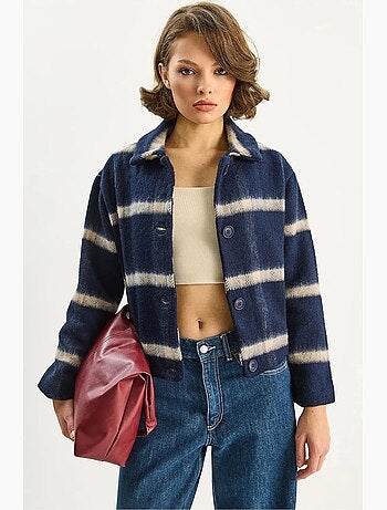 Veste courte boutonnée à rayures texturées lucci