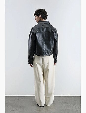 Veste courte boutonnée en similicuir avec col chemise giesto