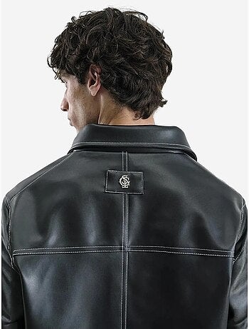 Veste courte boutonnée en similicuir avec col chemise giesto