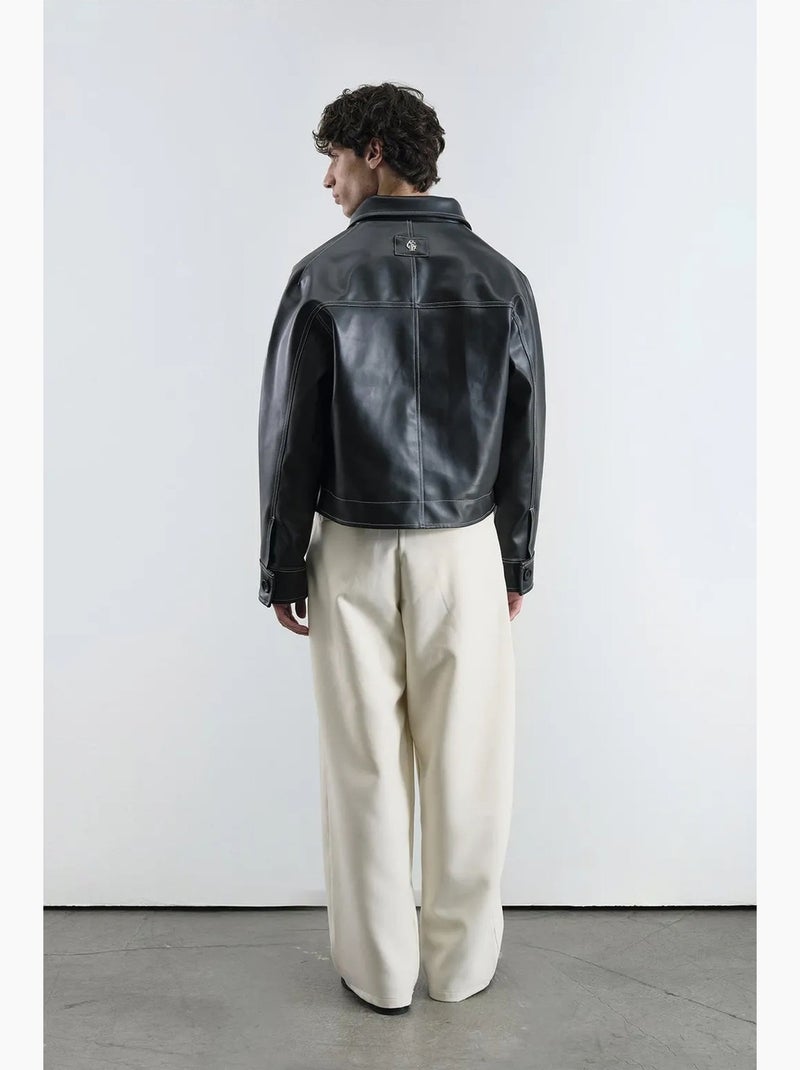 Veste courte boutonnée en similicuir avec col chemise giesto Noir - Kiabi