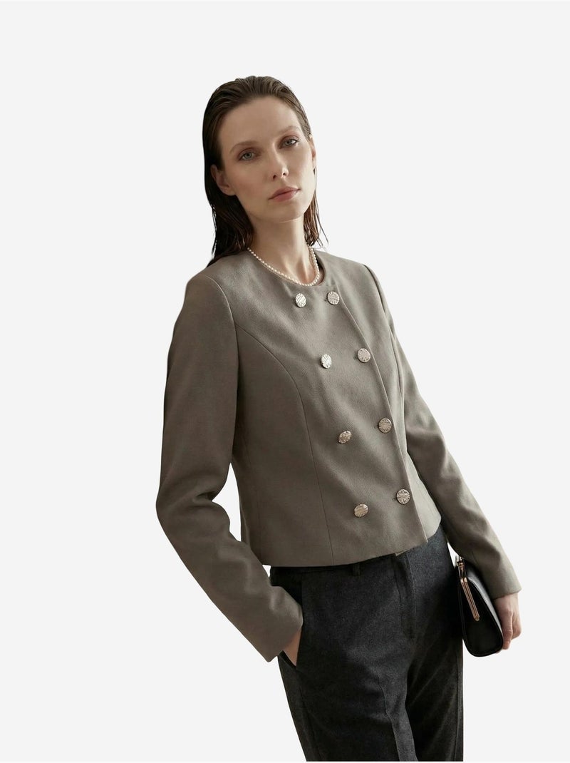 Veste courte boutonnée en tweed my fashion Kaki - Kiabi