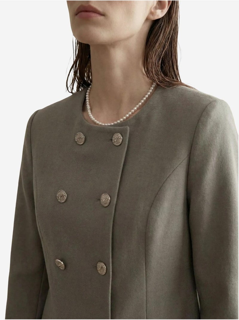 Veste courte boutonnée en tweed my fashion Kaki - Kiabi