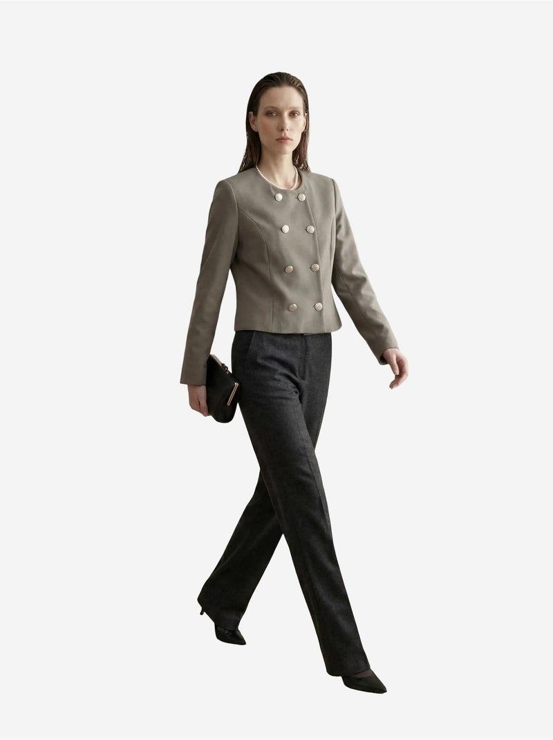 Veste courte boutonnée en tweed my fashion Kaki - Kiabi