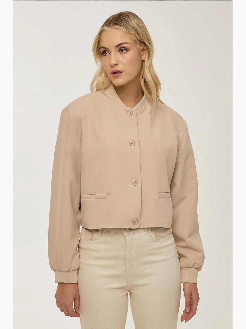 Veste courte col universitaire double poche hiccup Beige naturel - Kiabi