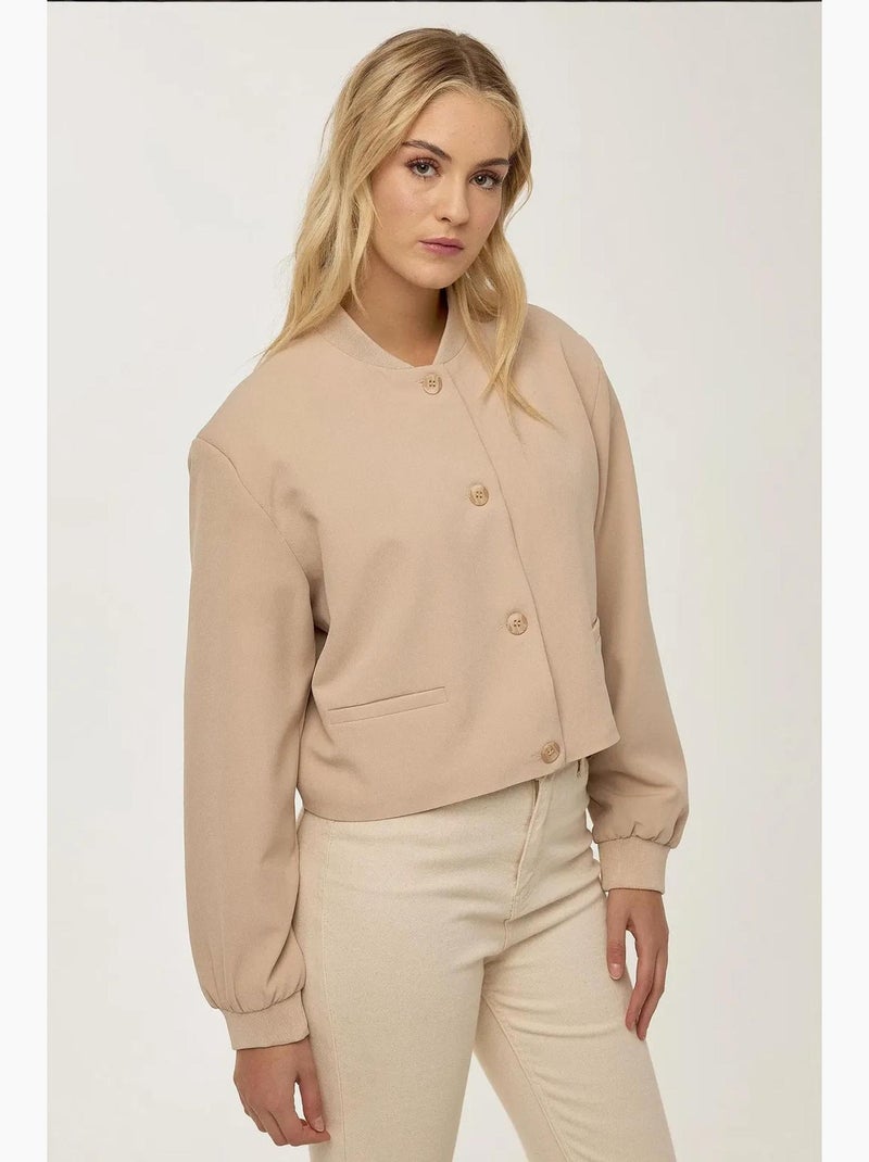 Veste courte col universitaire double poche hiccup Beige naturel - Kiabi