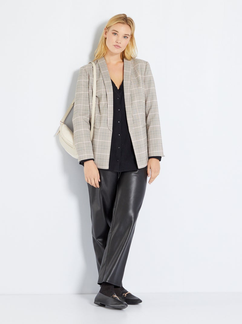 Veste courte de tailleur à carreaux Beige - Kiabi