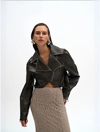 Veste courte décontractée en similicuir mai destroyed