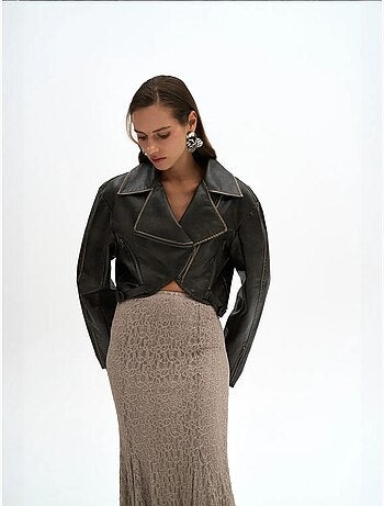 Veste courte décontractée en similicuir mai destroyed