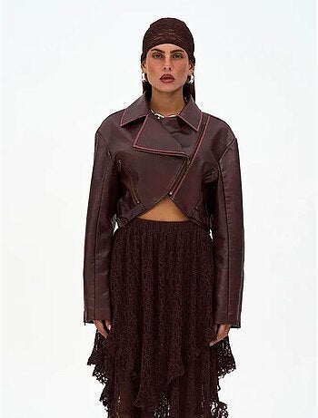 Veste courte décontractée en similicuir mai destroyed