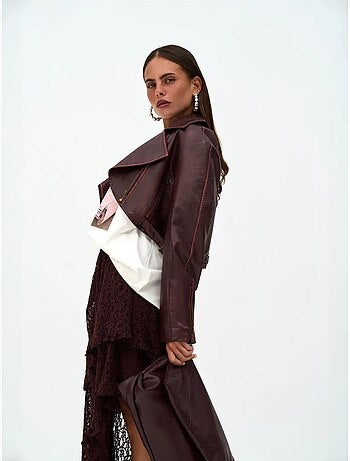 Veste courte décontractée en similicuir mai destroyed
