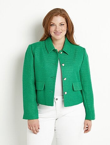 Veste courte droite boutonnée tissu natté uni - Afibel