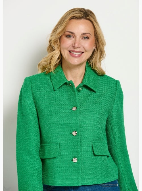 Veste courte droite boutonnée tissu natté uni - Afibel - Kiabi