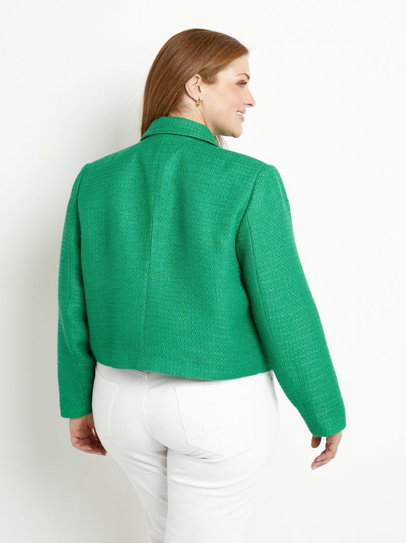 Veste courte droite boutonnée tissu natté uni Vert - Kiabi