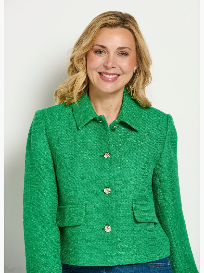 Veste courte droite boutonnée tissu natté uni Vert - Kiabi