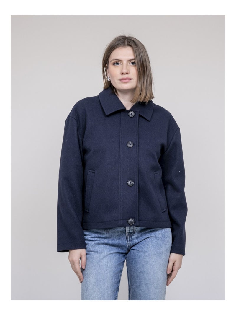 Veste courte effet laine UPARLIE Bleu marine - Kiabi