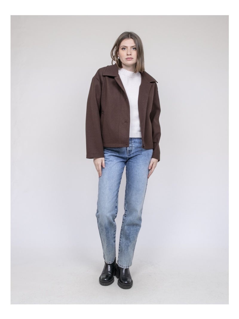 Veste courte effet laine UPARLIE Marron - Kiabi