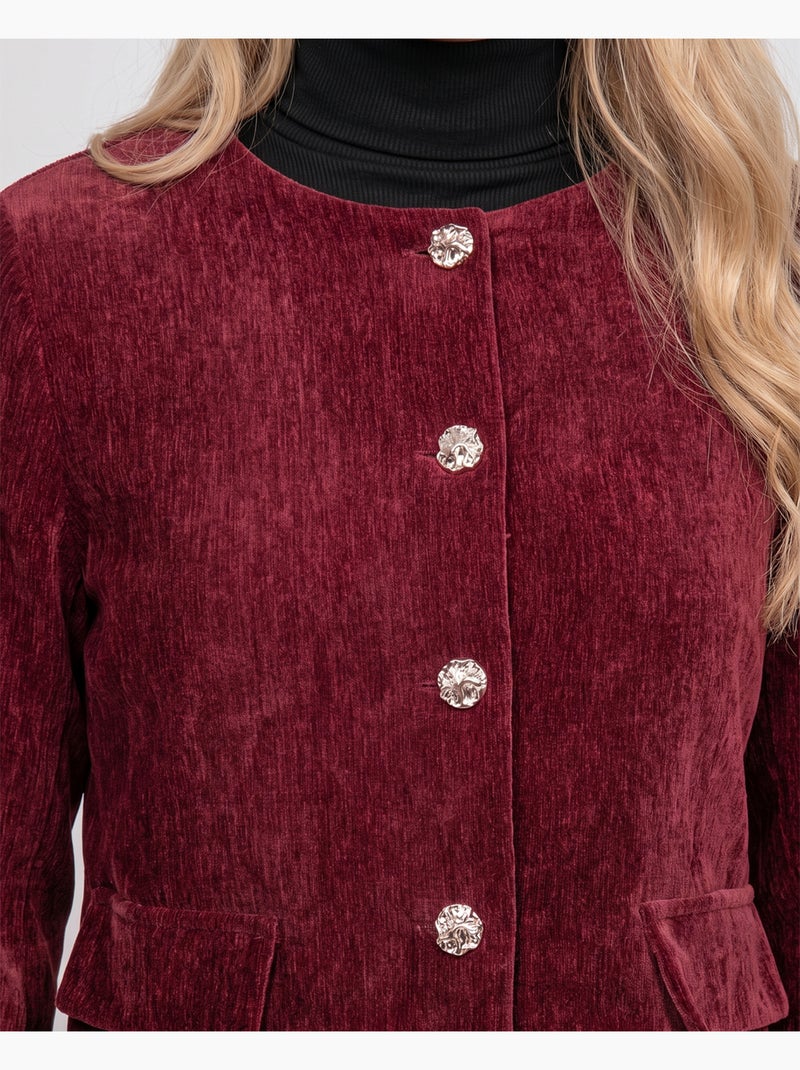 Veste courte effet velours boutons bijoux uxelle Bordeaux - Kiabi