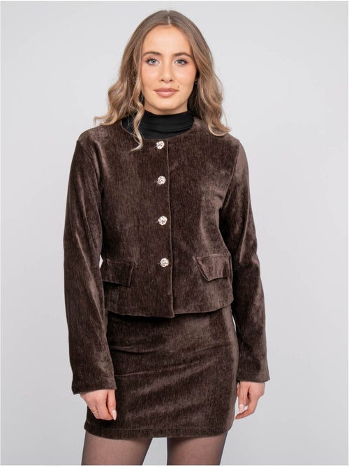 Veste courte effet velours boutons bijoux uxelle - Kiabi Veste courte effet velours boutons bijoux uxelle - Kiabi