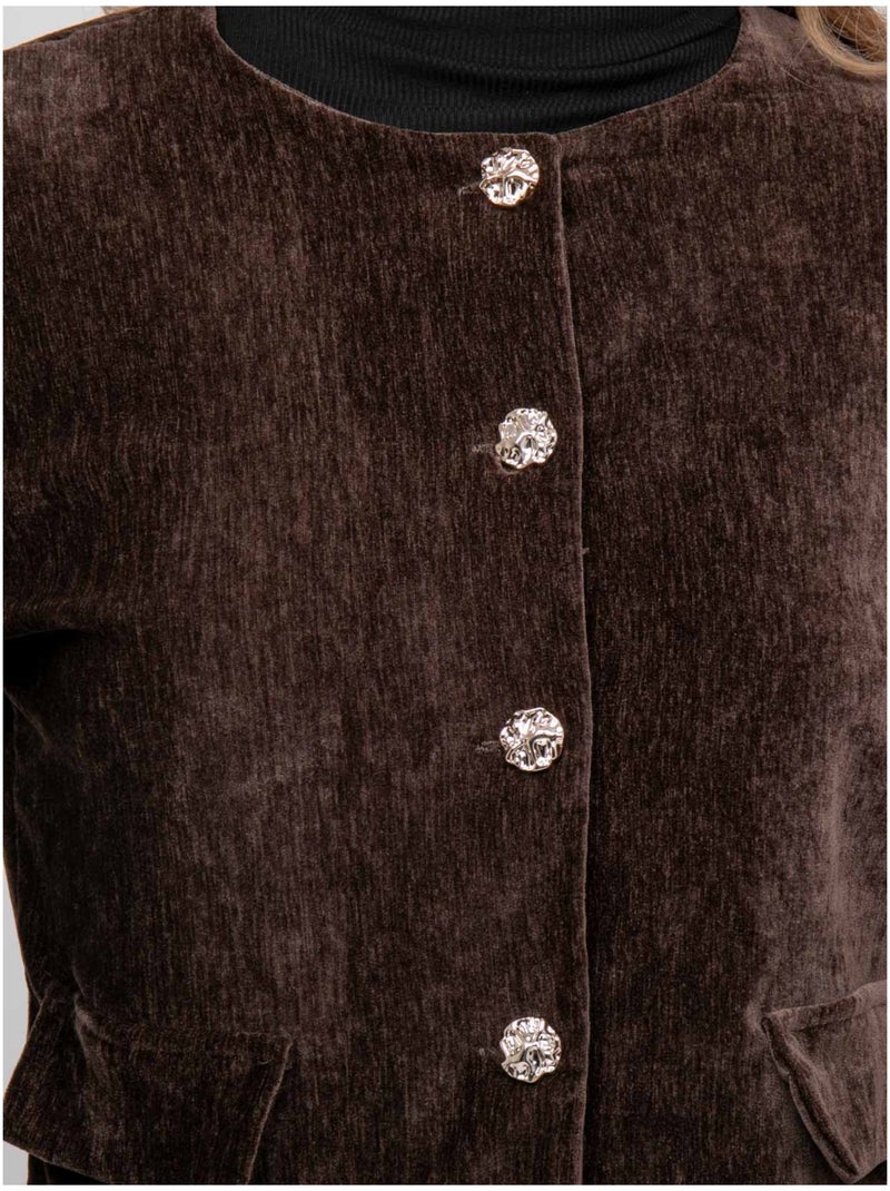Veste courte effet velours boutons bijoux uxelle Marron - Kiabi