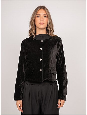 Veste courte effet velours boutons bijoux uxelle