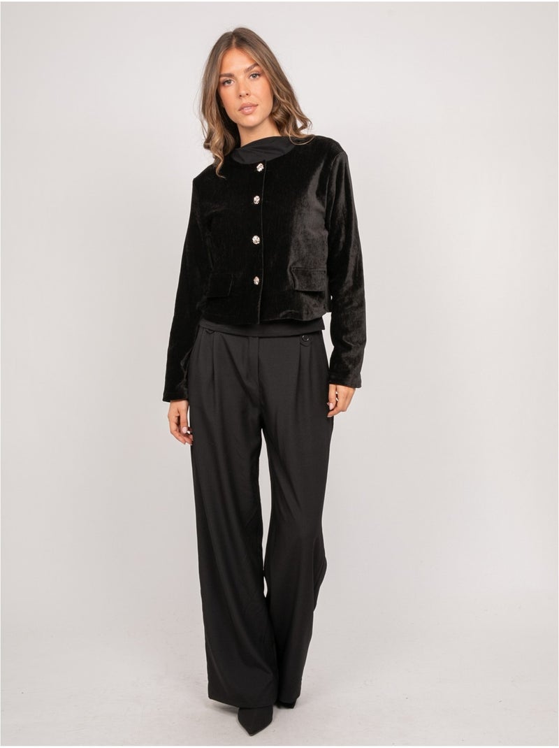 Veste courte effet velours boutons bijoux uxelle Noir - Kiabi
