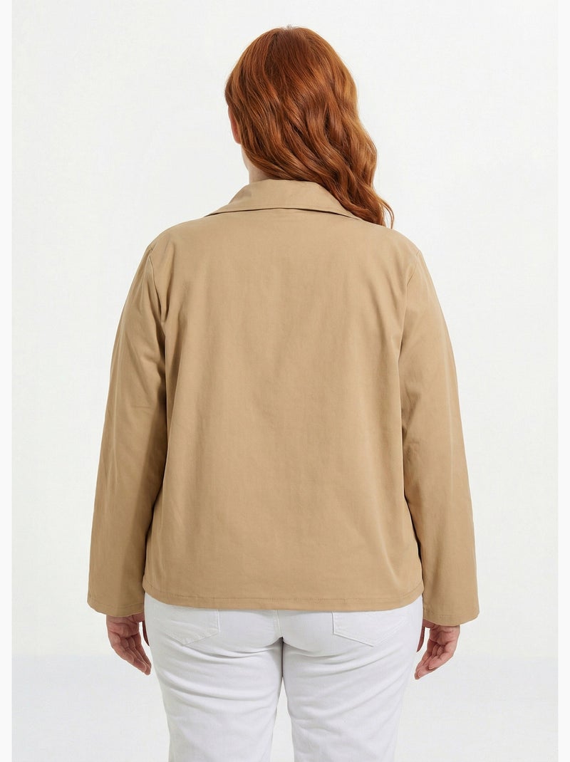 Veste courte en coton, col claudine - AFIBEL Beige - Kiabi