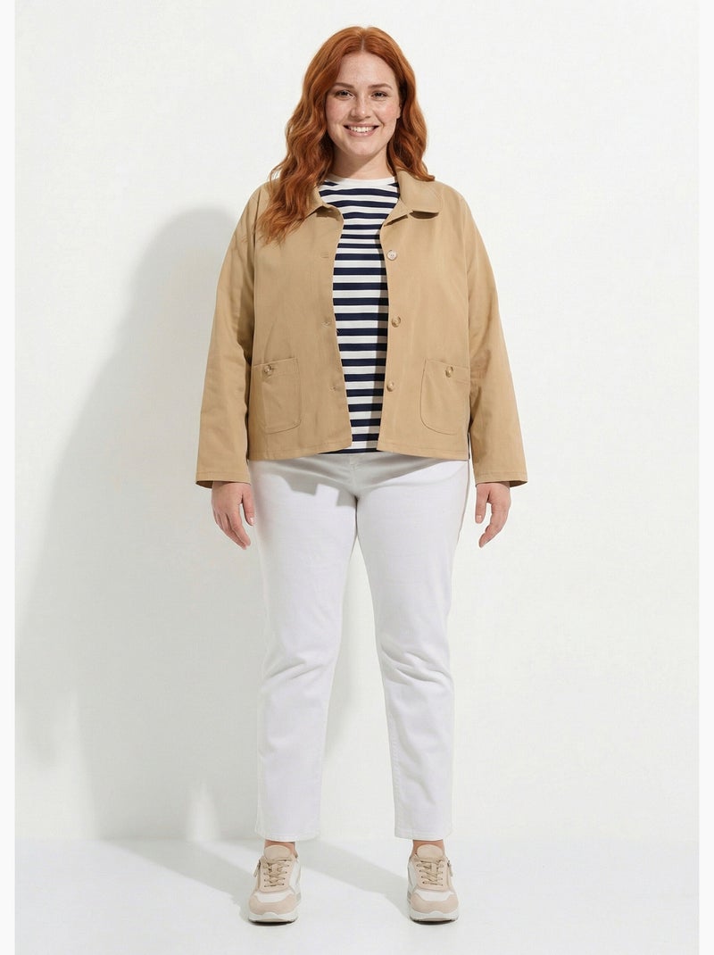 Veste courte en coton, col claudine - AFIBEL Beige - Kiabi