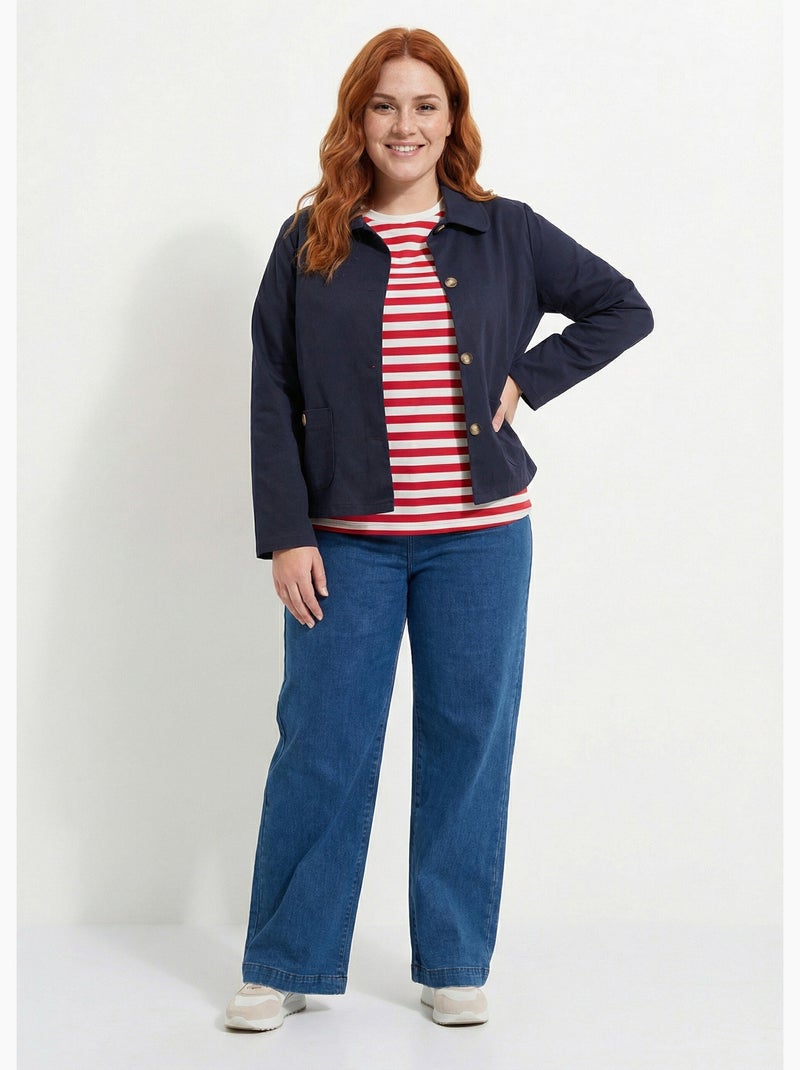 Veste courte en coton, col claudine - AFIBEL Bleu marine - Kiabi
