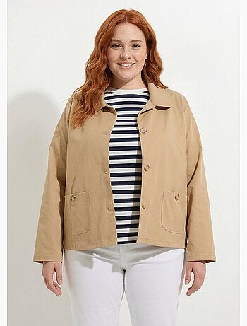 Veste courte en coton, col claudine