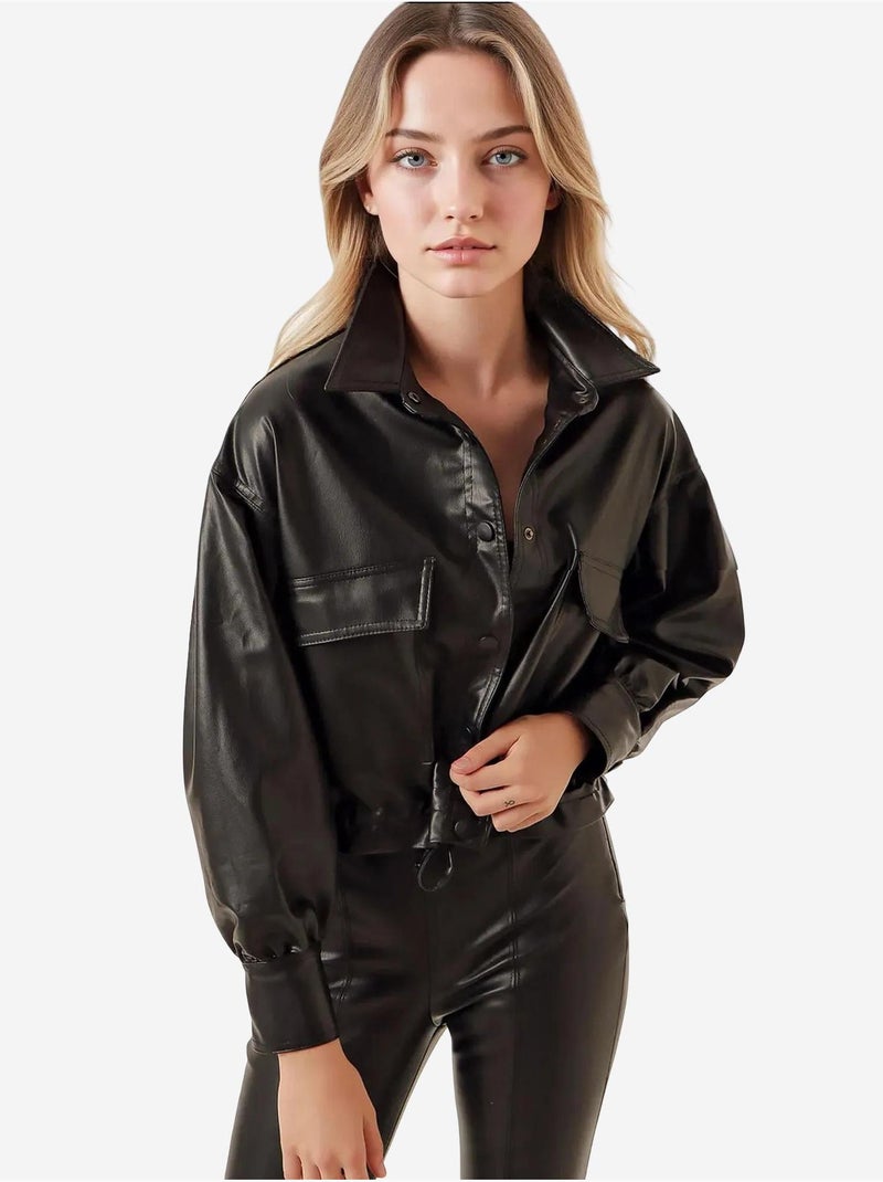 Veste courte en cuir bdart Noir - Kiabi