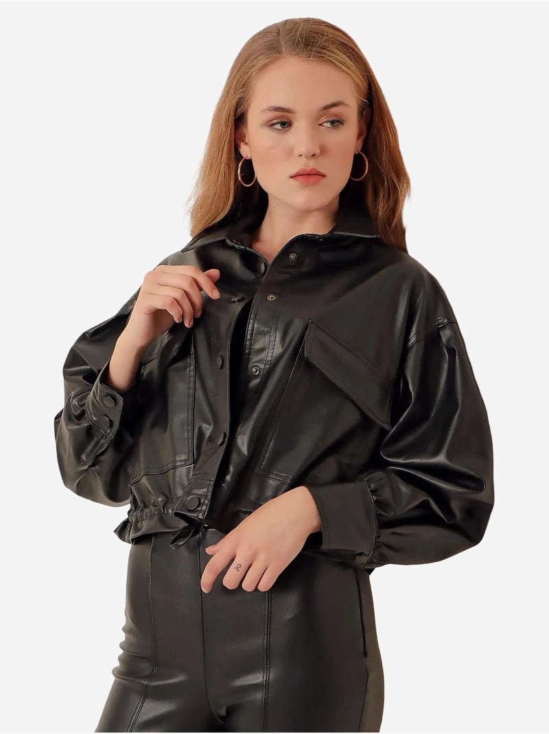 Veste courte en cuir bdart Noir - Kiabi