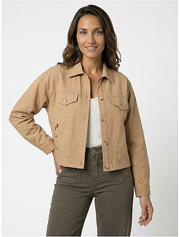 Veste courte en denim, détails ajourés - AFIBEL