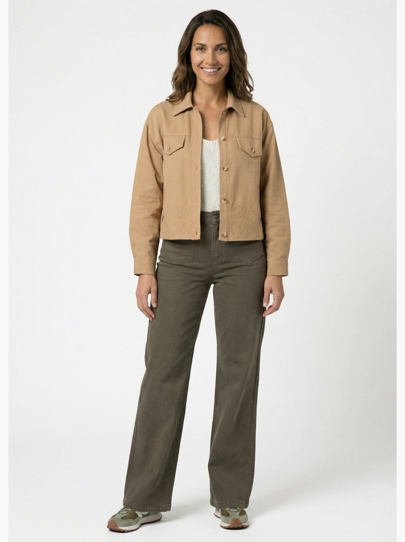 Veste courte en denim, détails ajourés - AFIBEL Camel - Kiabi