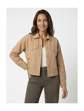 Veste courte en denim, détails ajourés