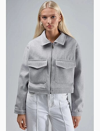 Veste courte en gabardine avec fermeture éclair et poche busem