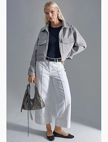 Veste courte en gabardine avec fermeture éclair et poche busem