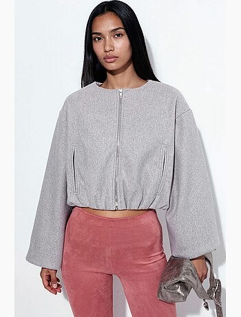 Veste courte en gabardine avec fermeture éclair et poche busem