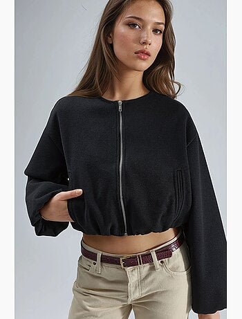 Veste courte en gabardine avec fermeture éclair et poche busem