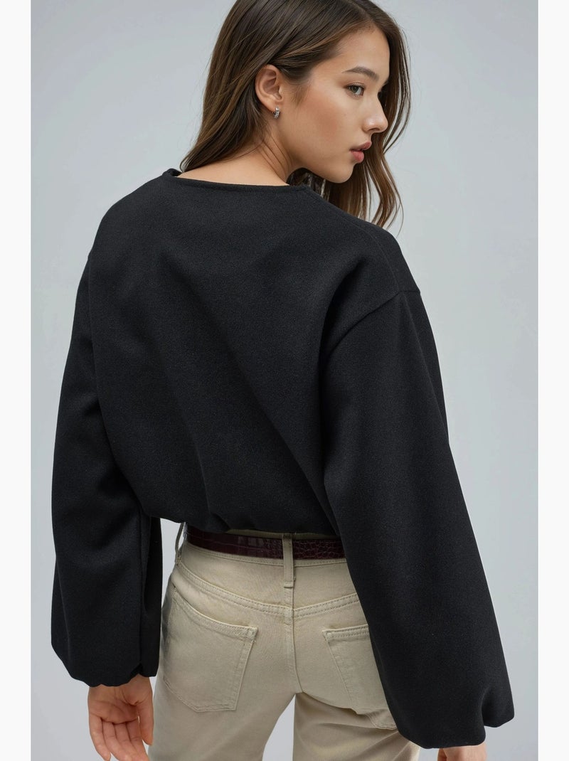 Veste courte en gabardine avec fermeture éclair et poche busem Noir - Kiabi
