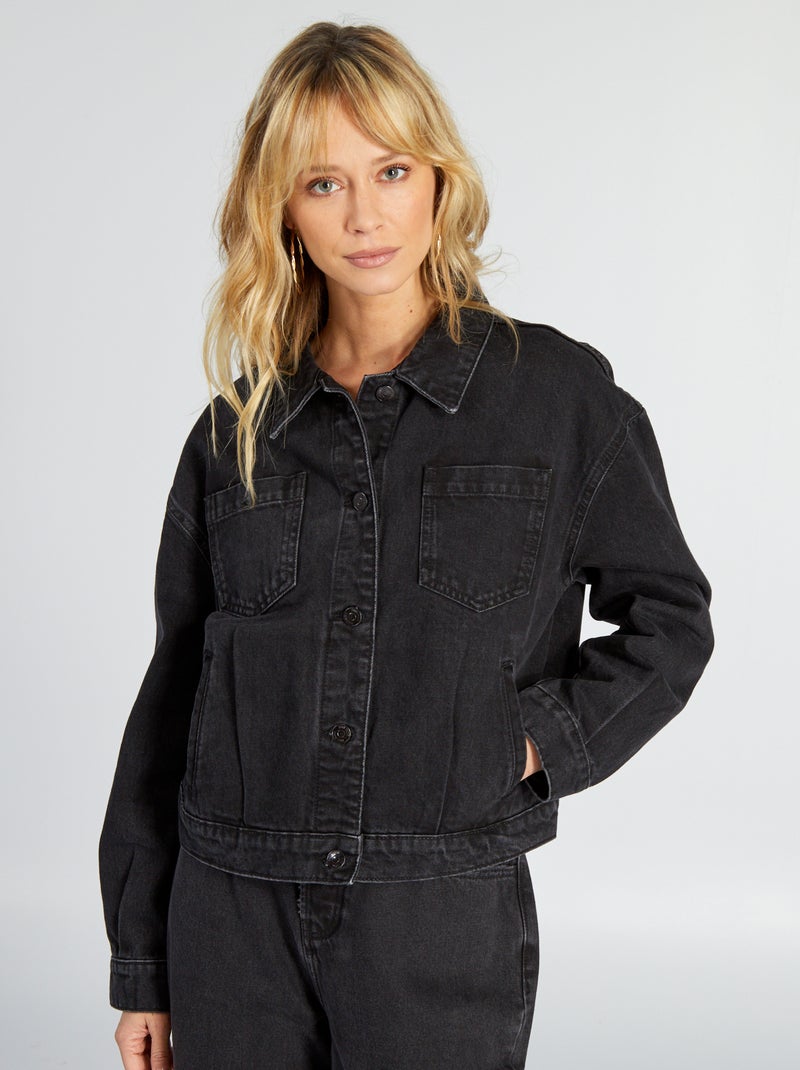 Veste courte en jean Noir - Kiabi