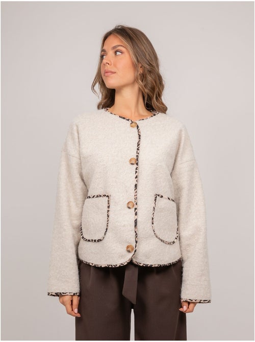 Veste courte en lainage bouclé biais léopard ubila - Kiabi Veste courte en lainage bouclé biais léopard ubila - Kiabi